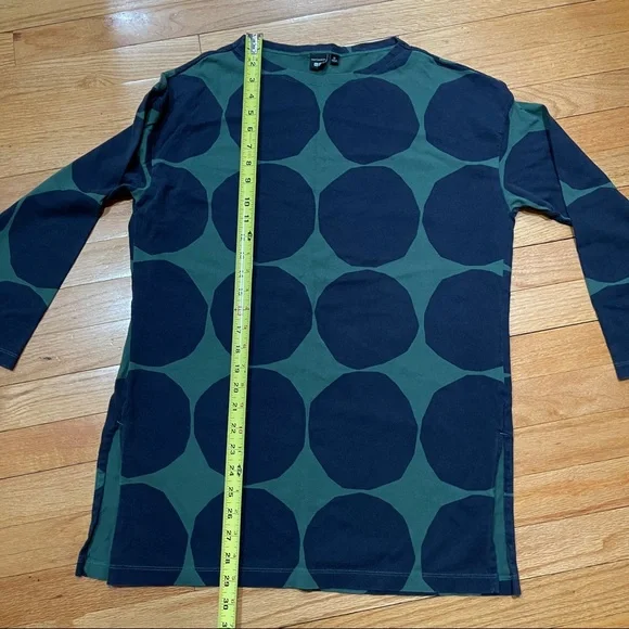 Marimekko x Uniqlo Women's Long Sleeve Tunic sz XS Green With Big Navy Dots EUC - Picture 7 of 12